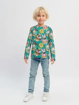 Детский лонгслив / Мопсы в пончиках