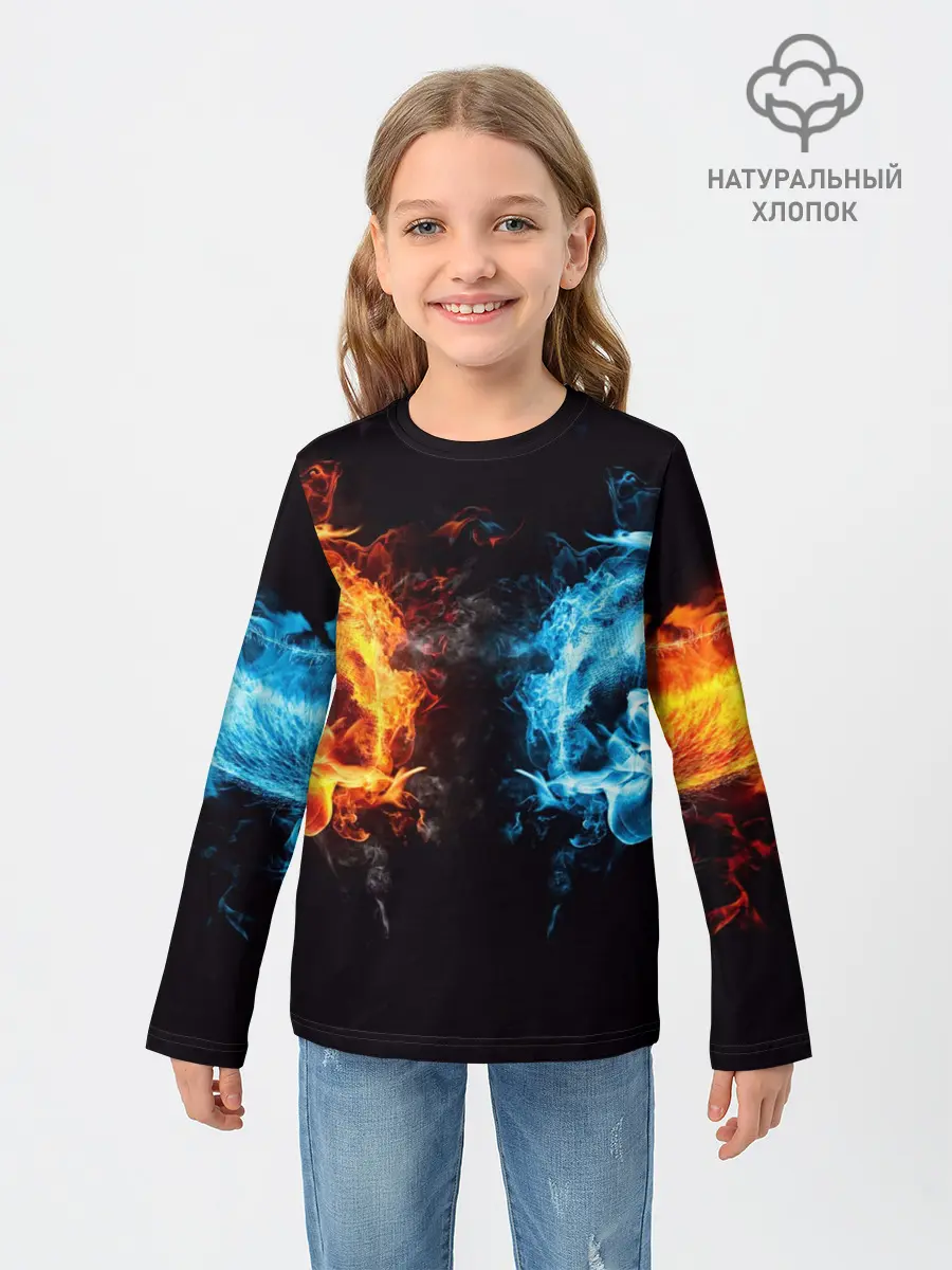 Детский лонгслив / Абстракция,Инь-Ян,Огонь,Вода