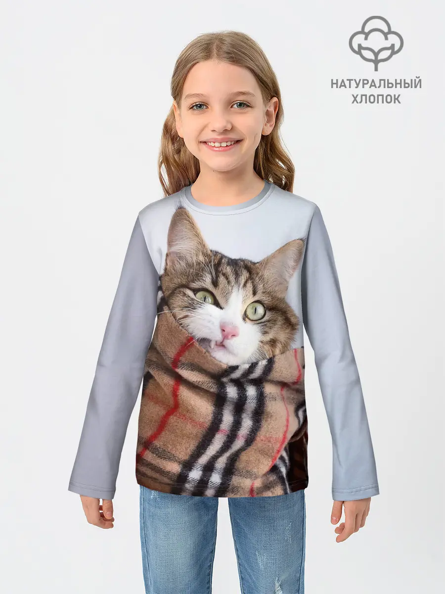Детский лонгслив / Кот в шарфе