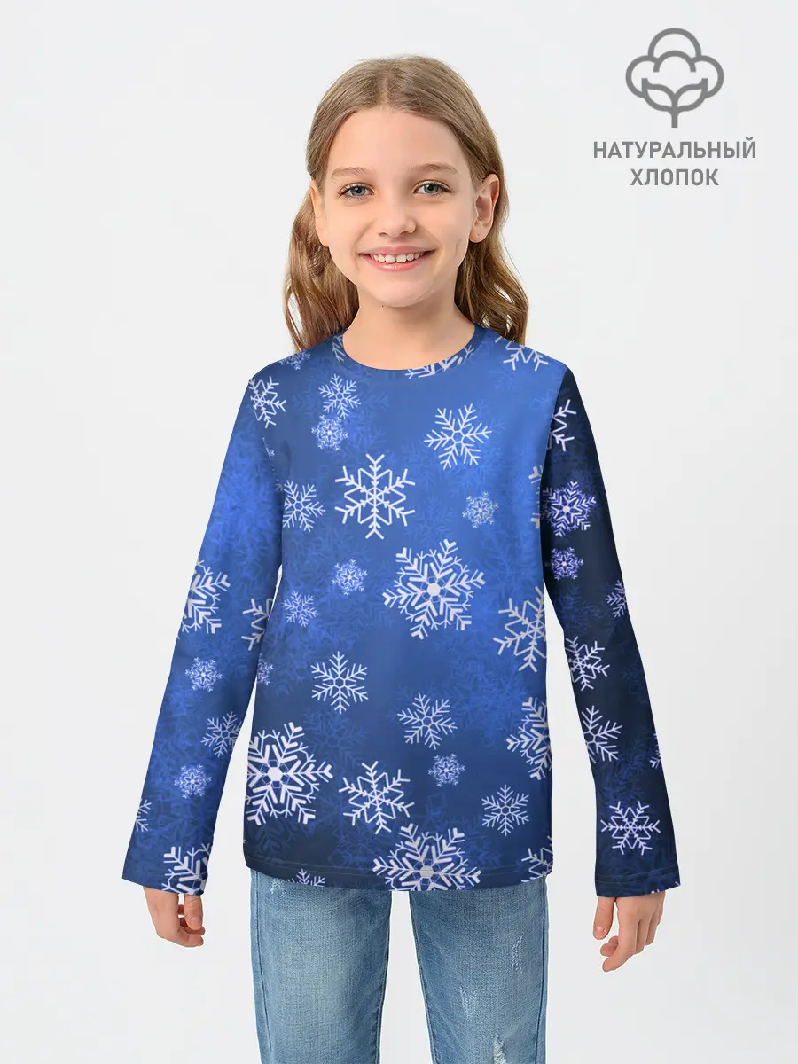 Детский лонгслив / Снежинки.