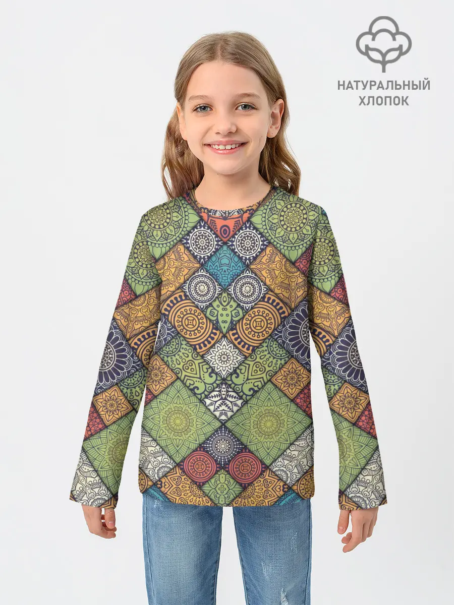 Детский лонгслив / Мандалы лоскутный печворк