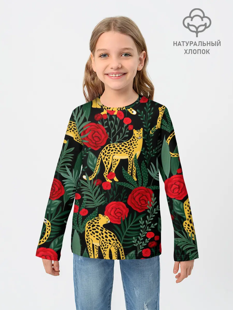 Детский лонгслив / Леопарды и цветы