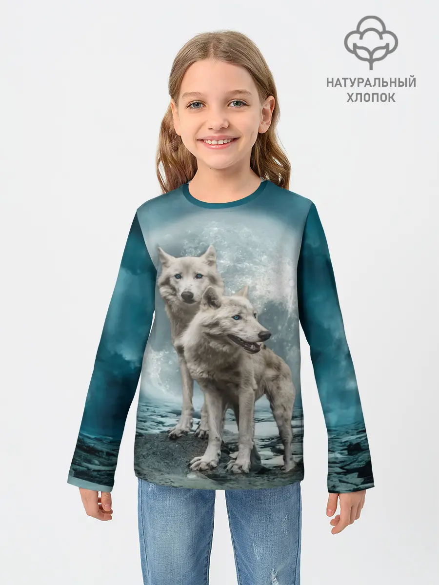 Детский лонгслив / Волки альбиносы