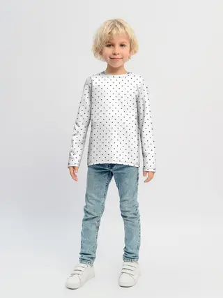 Детский лонгслив / Сердечки черные на белом