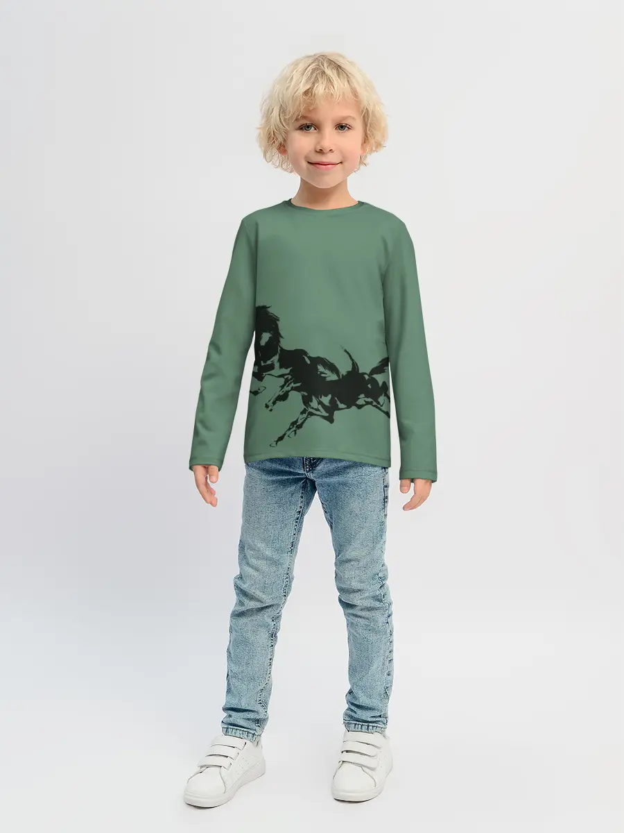 Детский лонгслив / черные кони