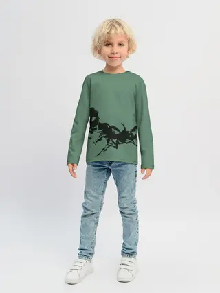 Детский лонгслив / черные кони