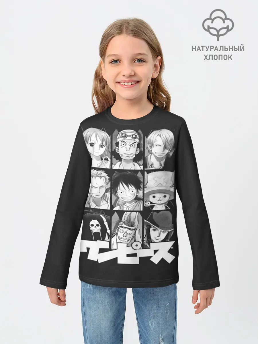 Детский лонгслив / иероглифы One Piece