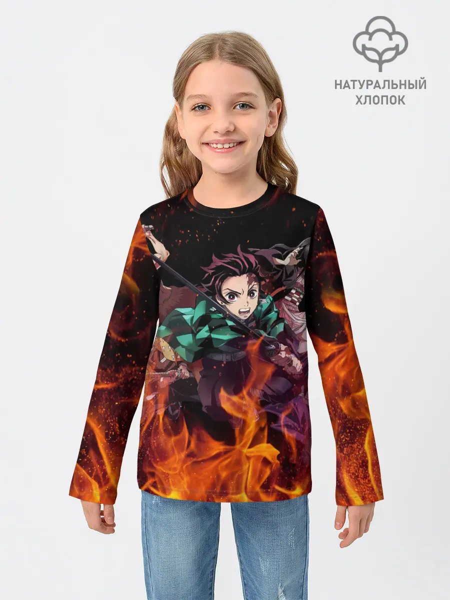 Детский лонгслив / Kimetsu no Yaiba в огне