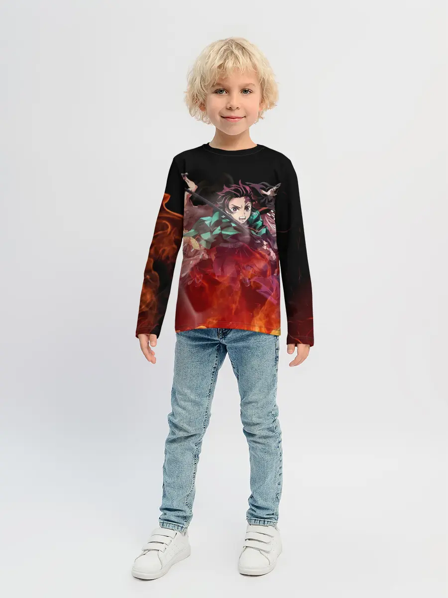 Детский лонгслив / Kimetsu no Yaiba в пламени