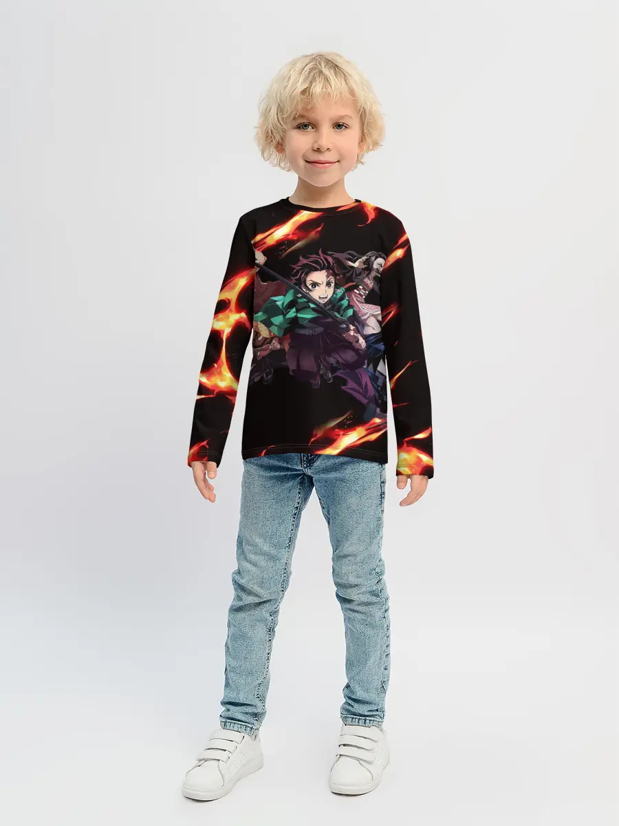 Детский лонгслив / Kimetsu no Yaiba пламенный узор