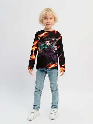 Детский лонгслив / Kimetsu no Yaiba пламенный узор