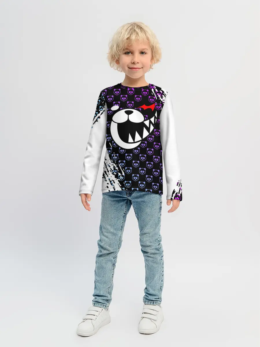 Детский лонгслив / Монокума на фиолетовом паттерне