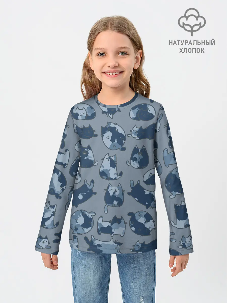 Детский лонгслив / Камуфляж с котиками