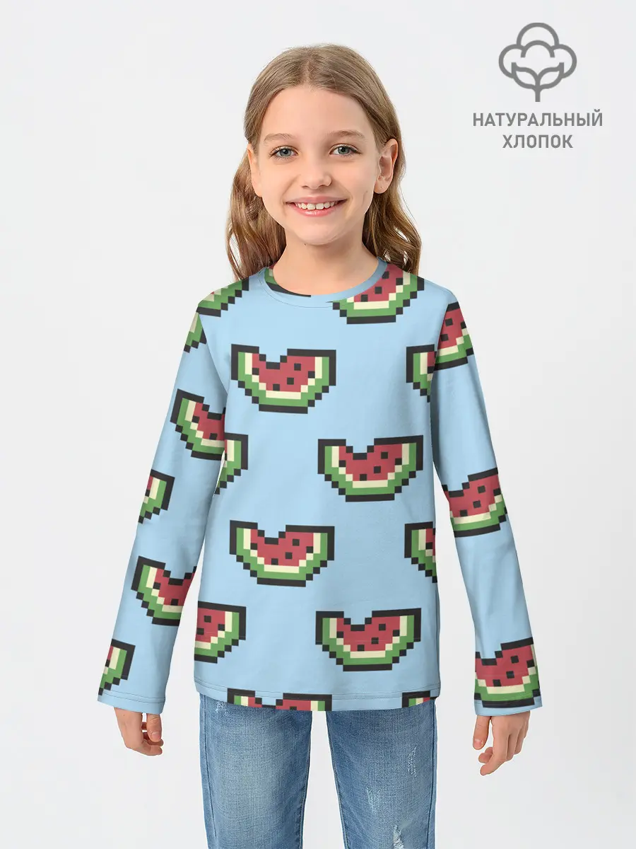 Детский лонгслив / Пиксельный арбуз