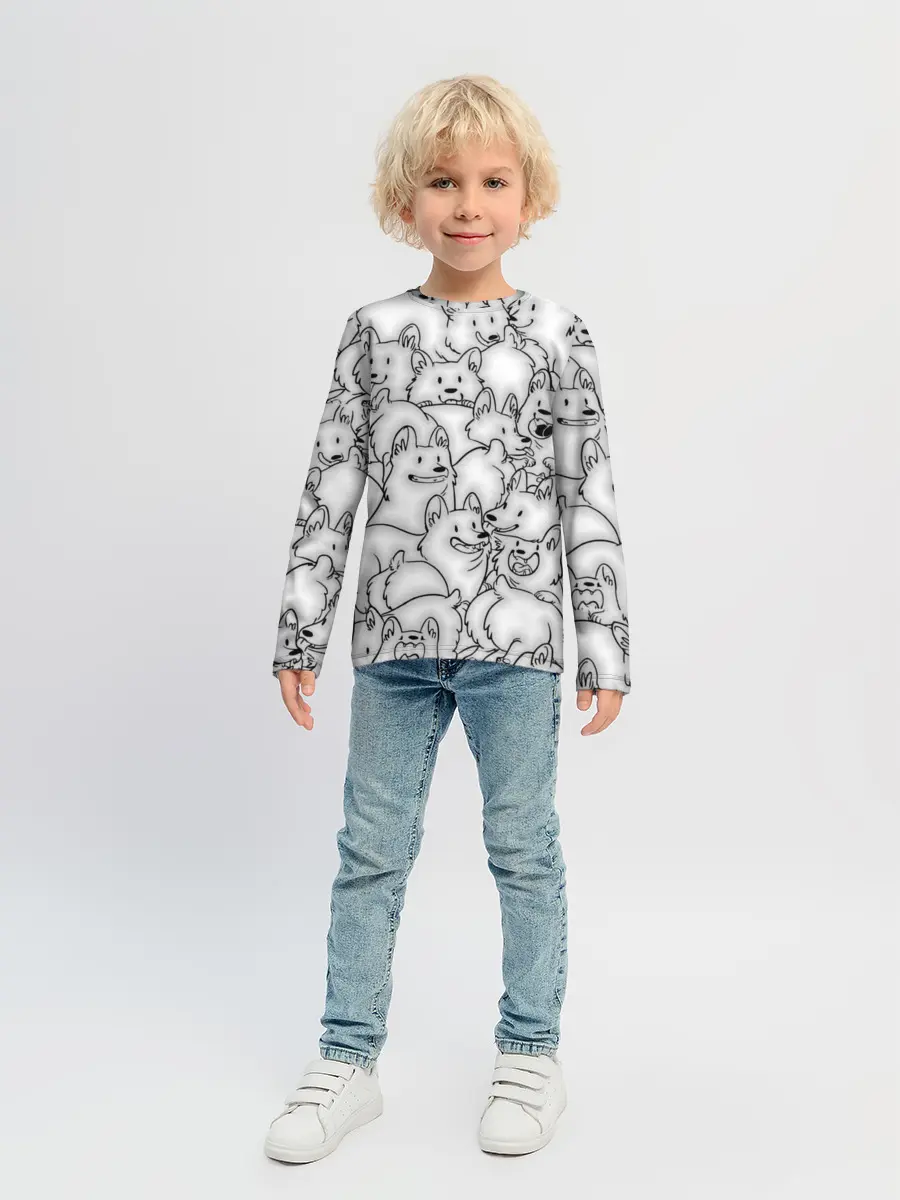 Детский лонгслив / Корги ЧБ