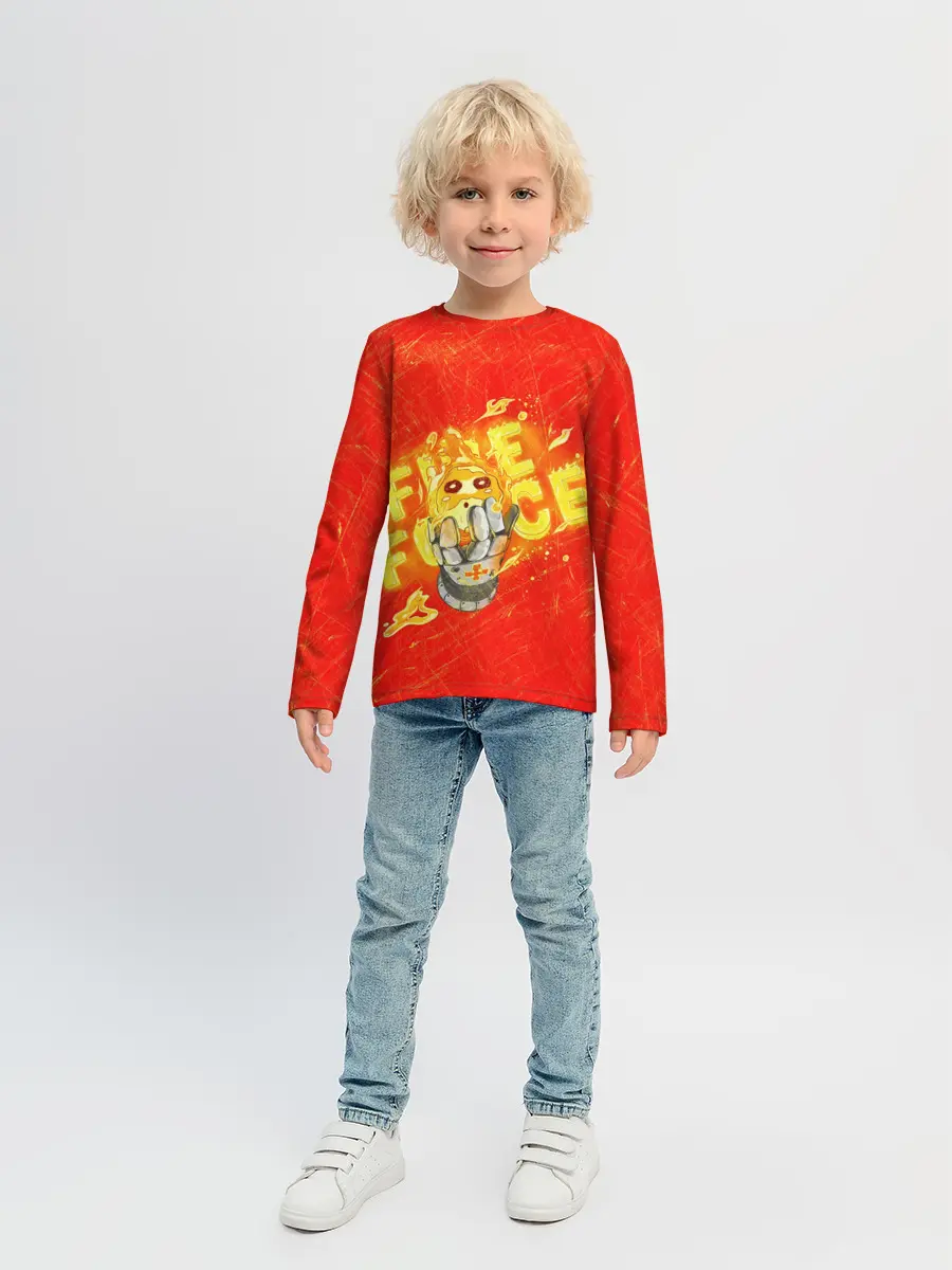 Детский лонгслив / пламенная бригада пожарных красный фон