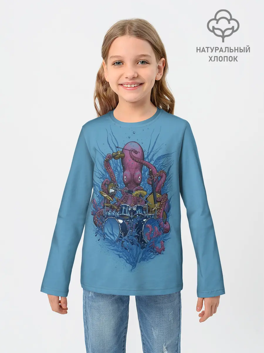 Детский лонгслив / Осьминог барабанщик