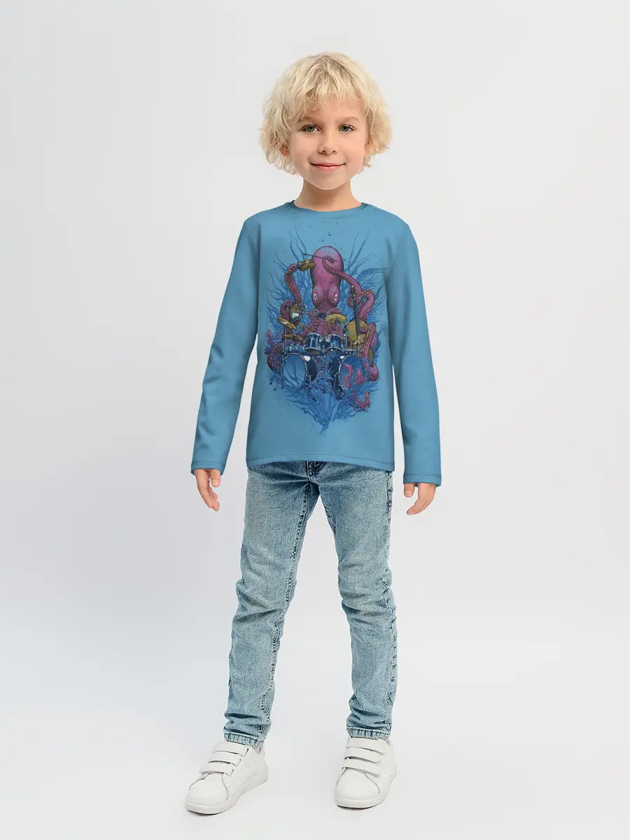 Детский лонгслив / Осьминог барабанщик