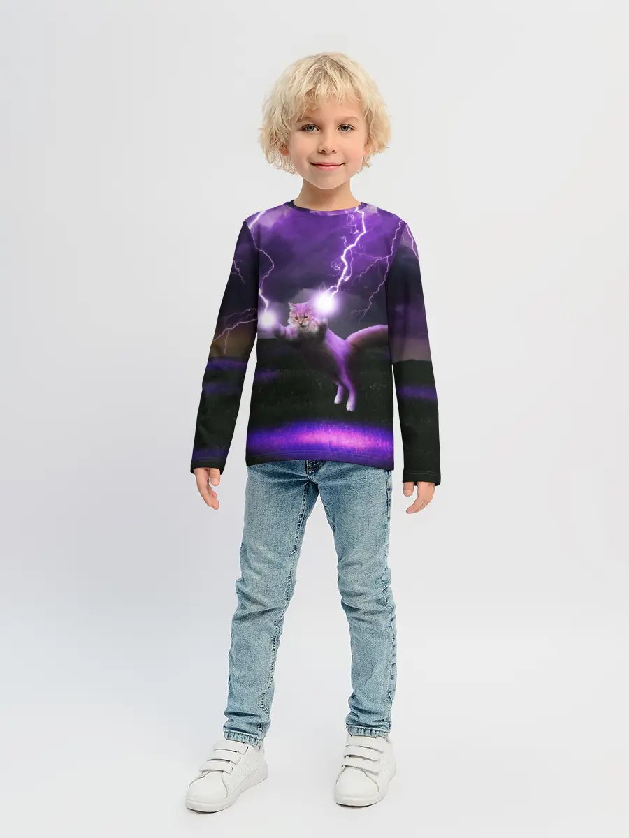 Детский лонгслив / Кот и Молнии