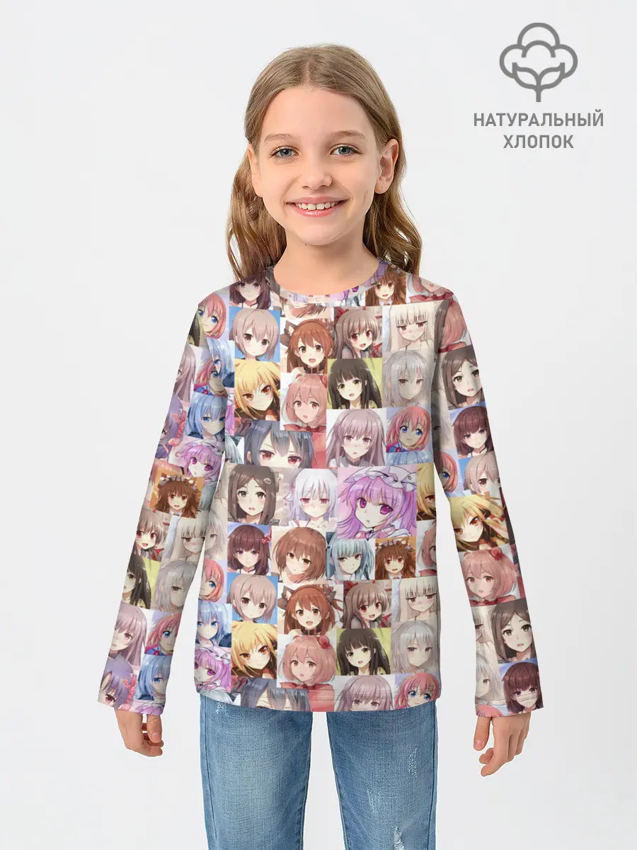 Детский лонгслив / MANY FACES OF ANIME GIRLS monochrome