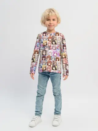 Детский лонгслив / MANY FACES OF ANIME GIRLS monochrome