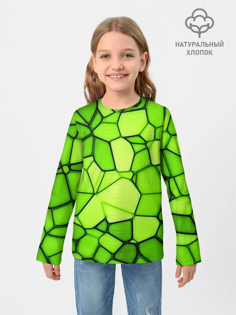 Детский лонгслив / Зеленая мозаика