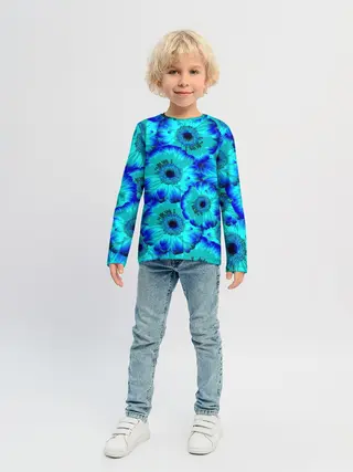 Детский лонгслив / Голубые хризантемы