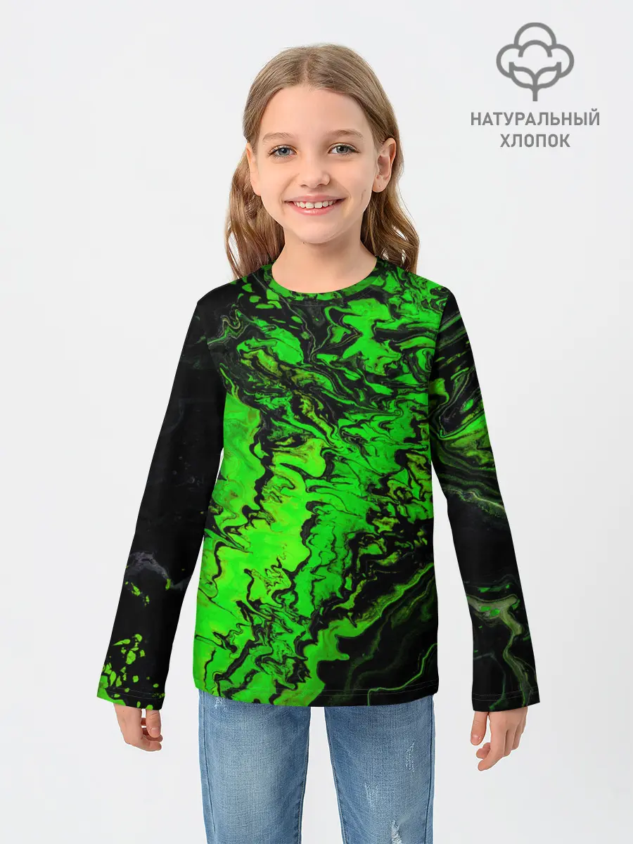 Детский лонгслив / Тёмные зеленые краски