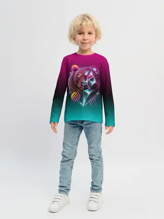 Детский лонгслив / RETRO CYBER BEAR NEON