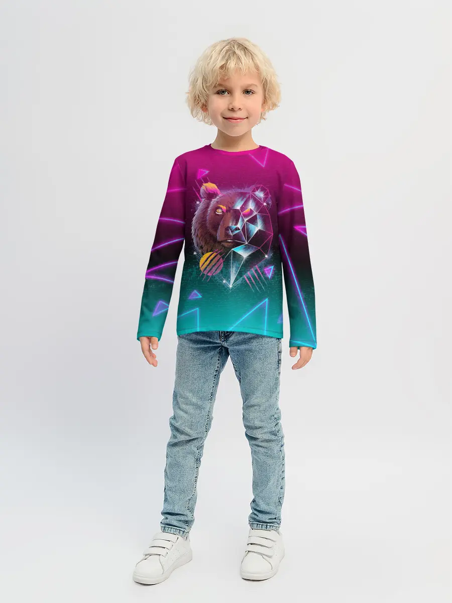 Детский лонгслив / RETRO CYBER BEAR NEON