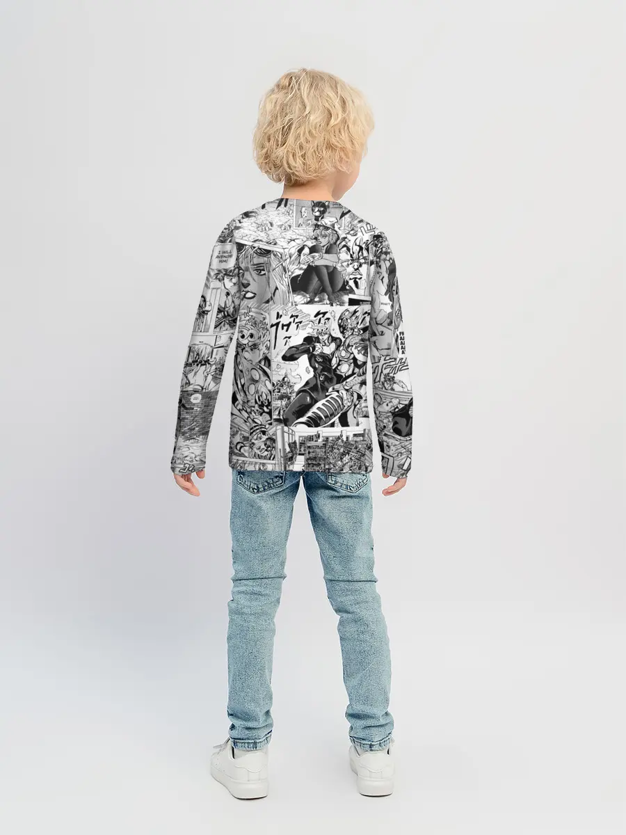 Детский лонгслив / Серый комикс jojo