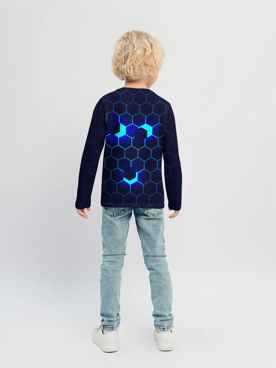 Детский лонгслив / СИНИЕ СОТЫ В НЕОНЕ