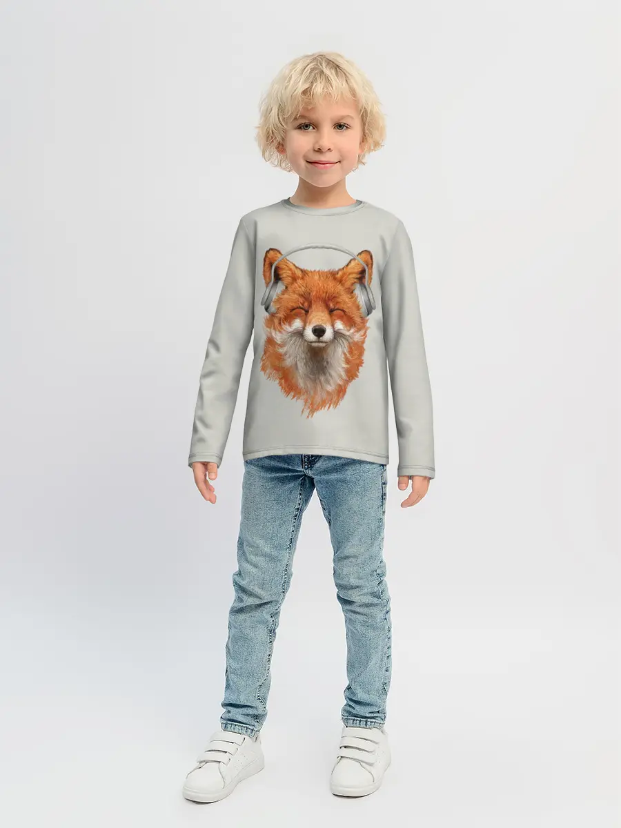 Детский лонгслив / Лиса в наушниках