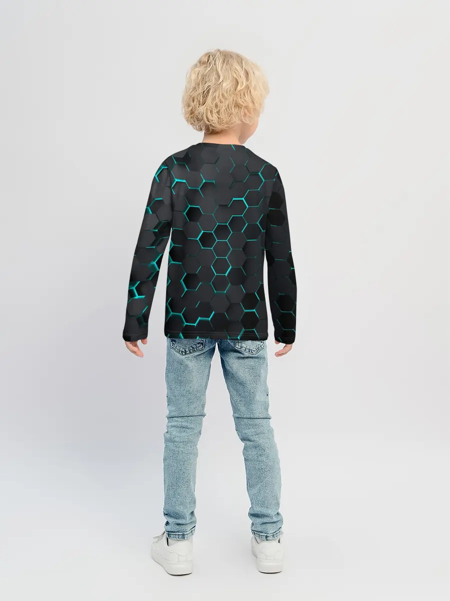 Детский лонгслив / 3D соты BLUE
