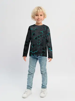 Детский лонгслив / 3D соты BLUE