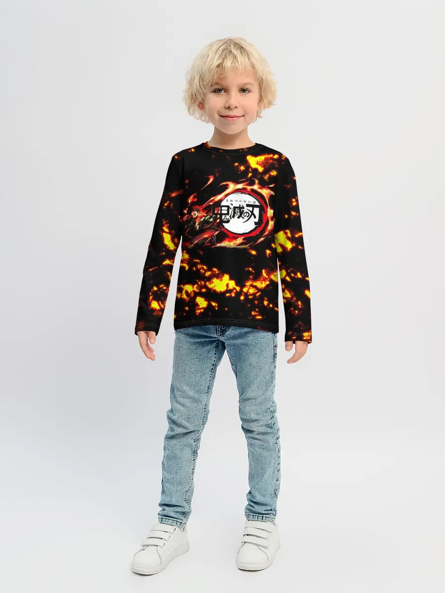 Детский лонгслив / Kimetsu no Yaiba желтое пламя