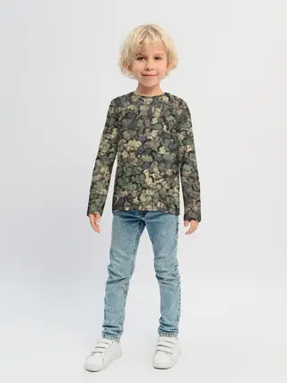 Детский лонгслив / Камуфляж Зеленый Слоник