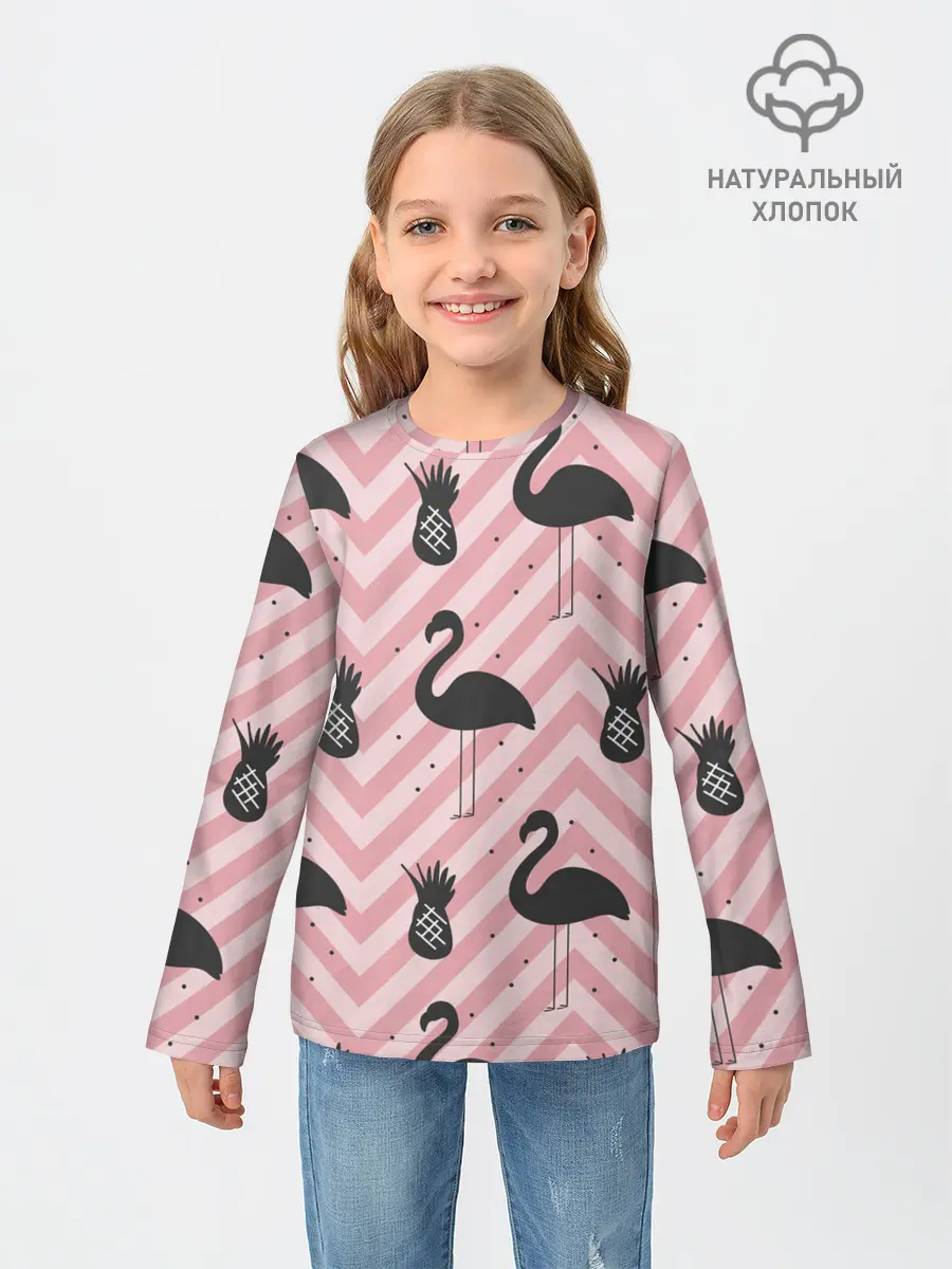 Детский лонгслив / Черный фламинго