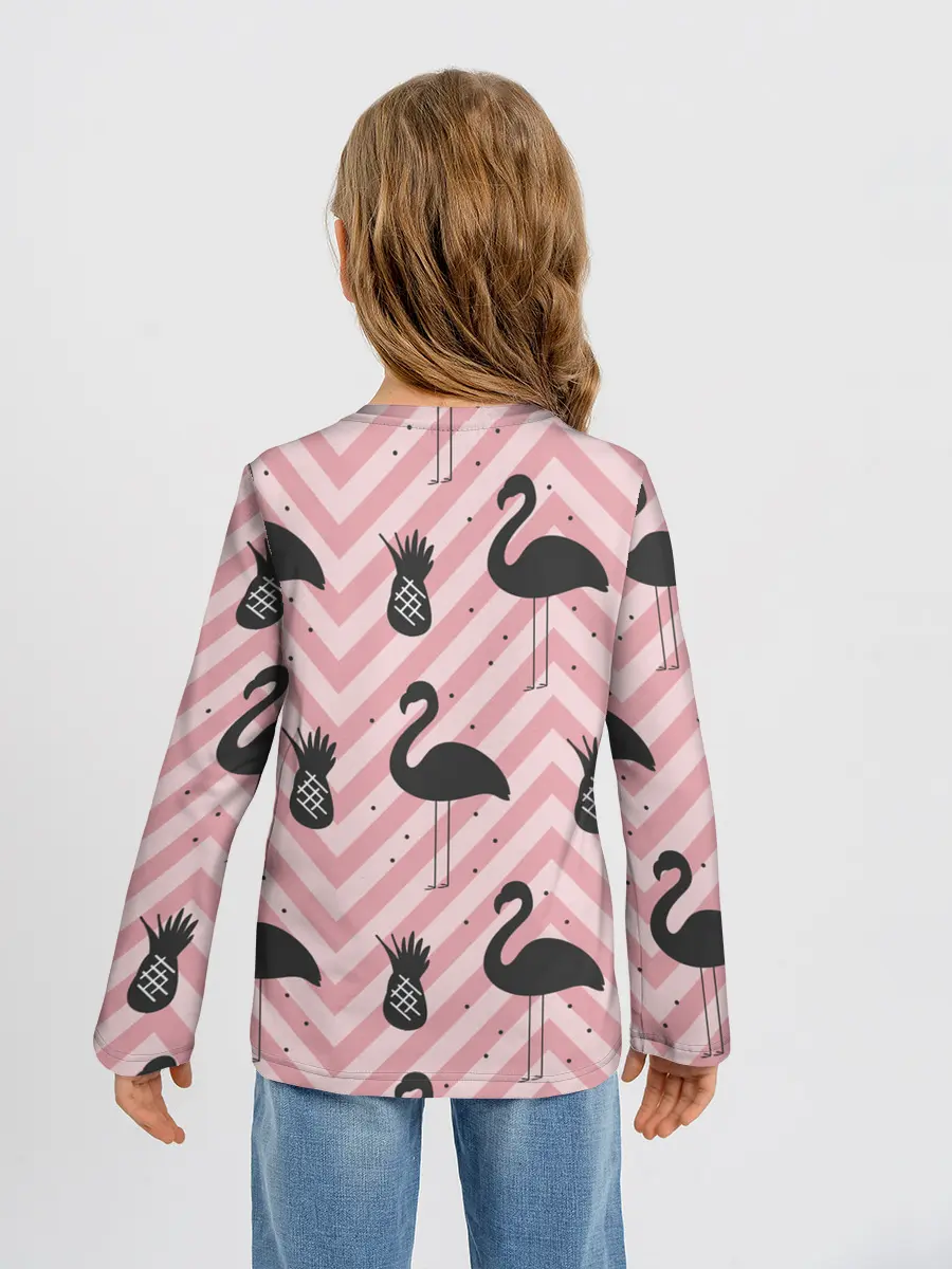 Детский лонгслив / Черный фламинго