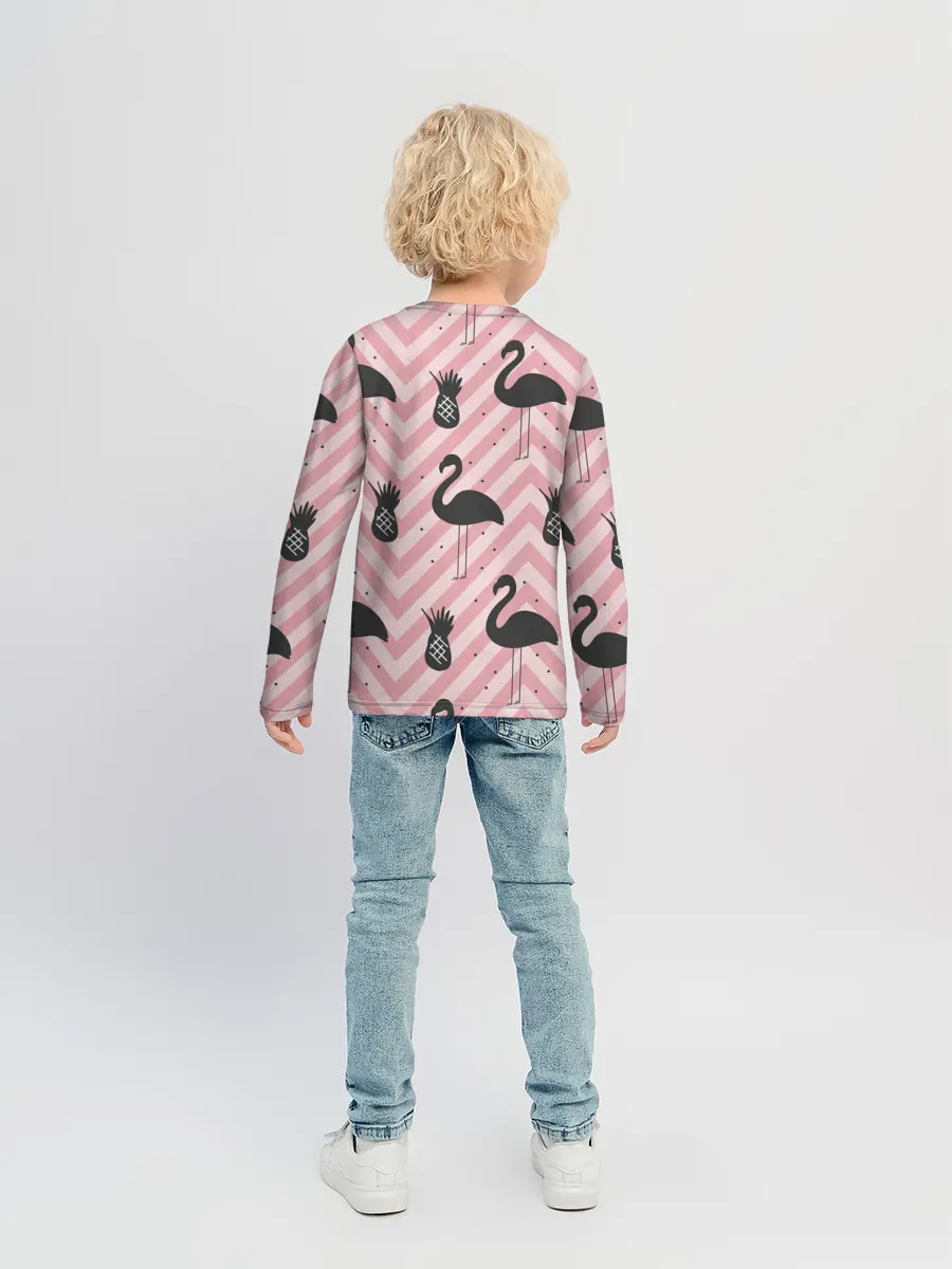 Детский лонгслив / Черный фламинго