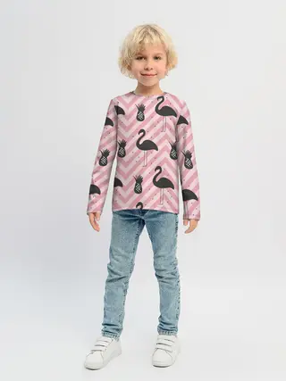 Детский лонгслив / Черный фламинго