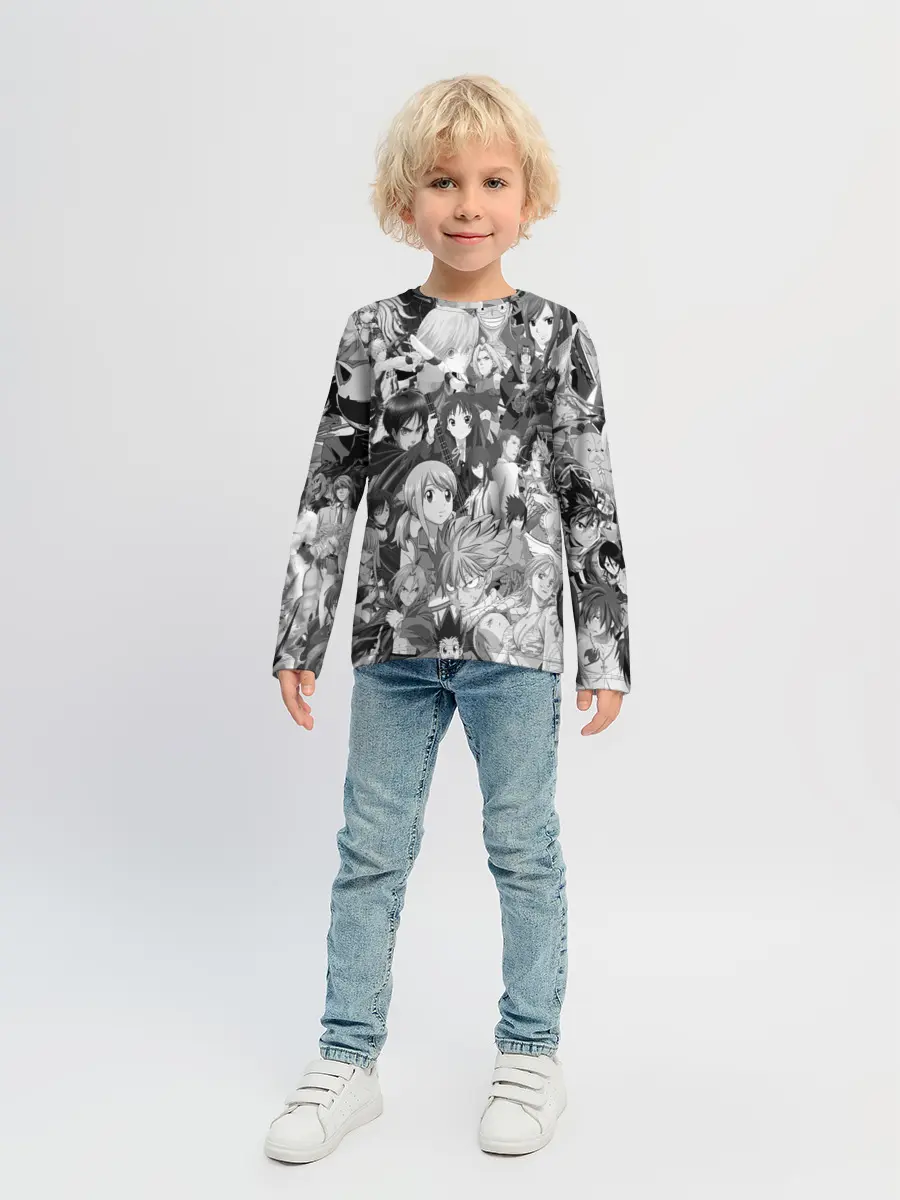 Детский лонгслив / МНОГО ЧЕРНО-БЕЛЫХ АНИМЕ ДЕВОЧЕК