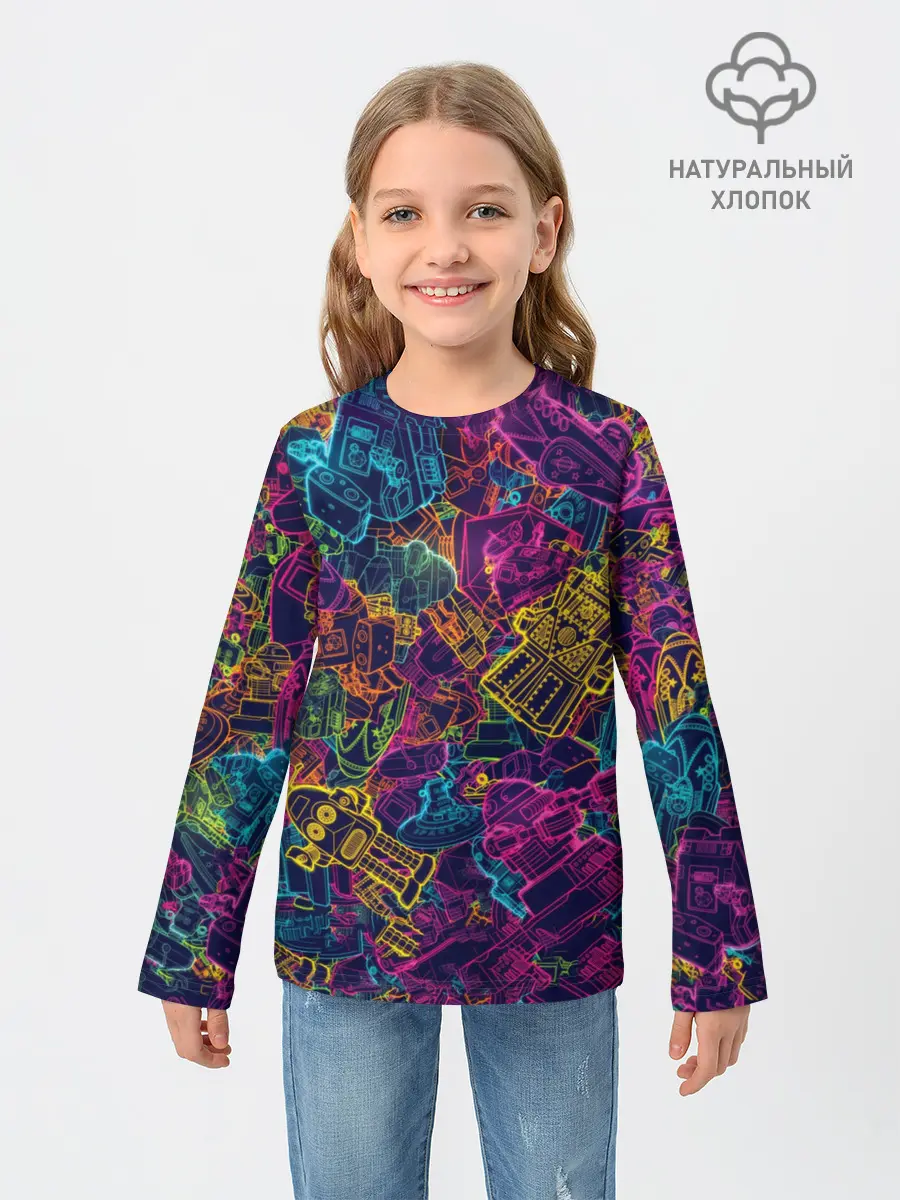 Детский лонгслив / Neon Robots
