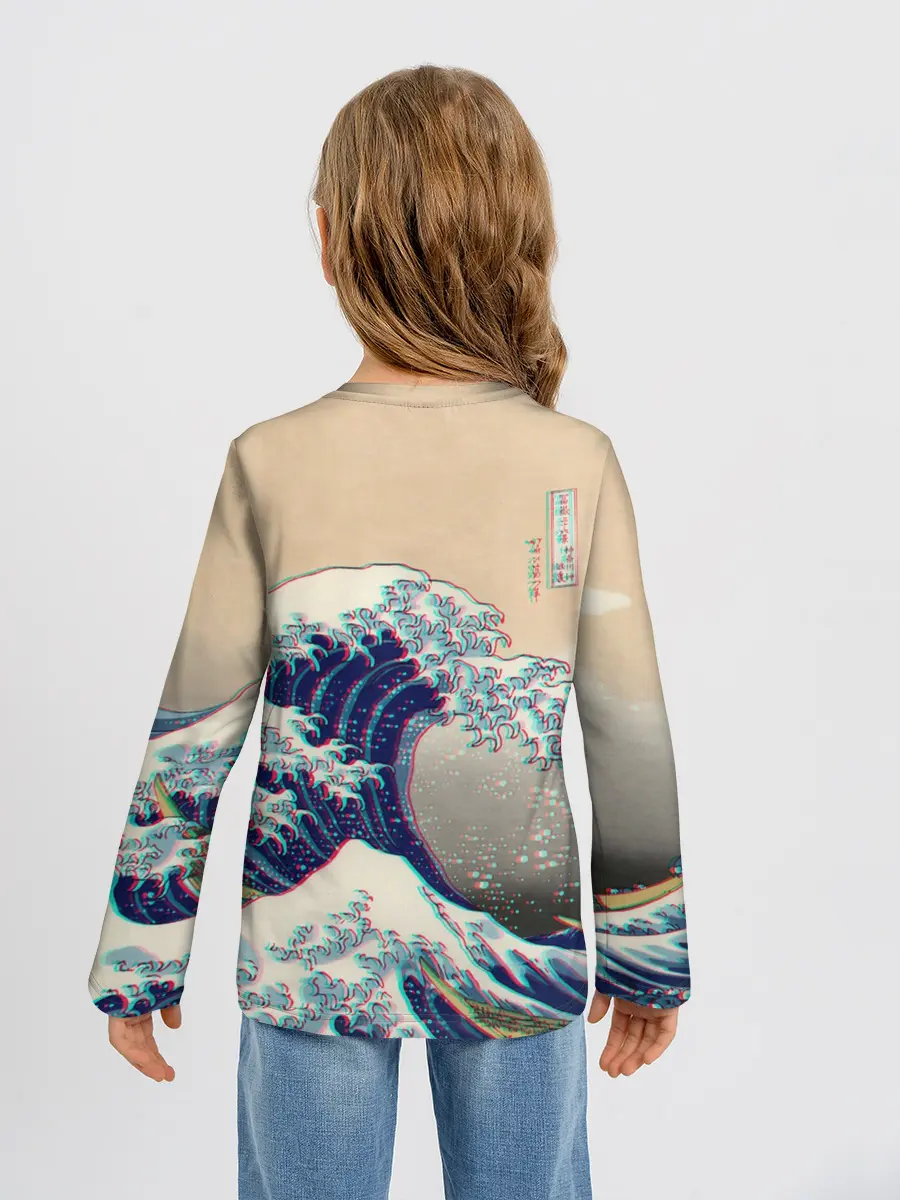 Детский лонгслив / Kanagawa Wave Glitch Art