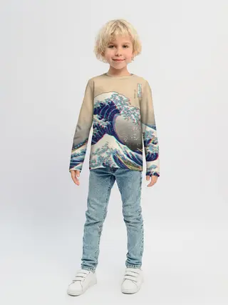 Детский лонгслив / Kanagawa Wave Glitch Art