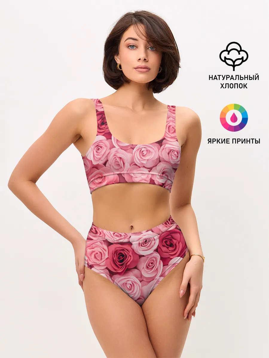 Женские топ и трусы / Розовые Розы