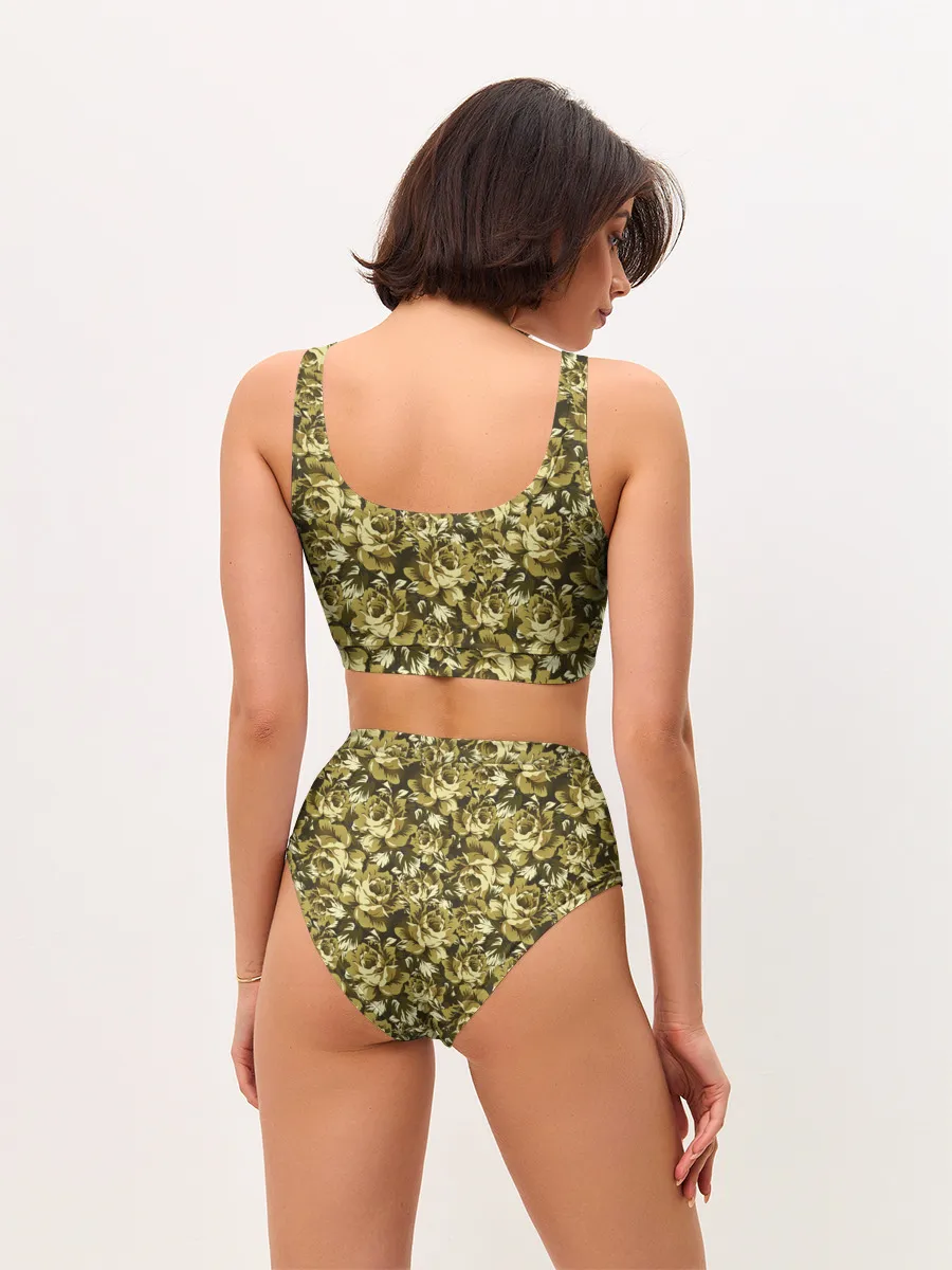 Женские топ и трусы / Золотой камуфляж из роз