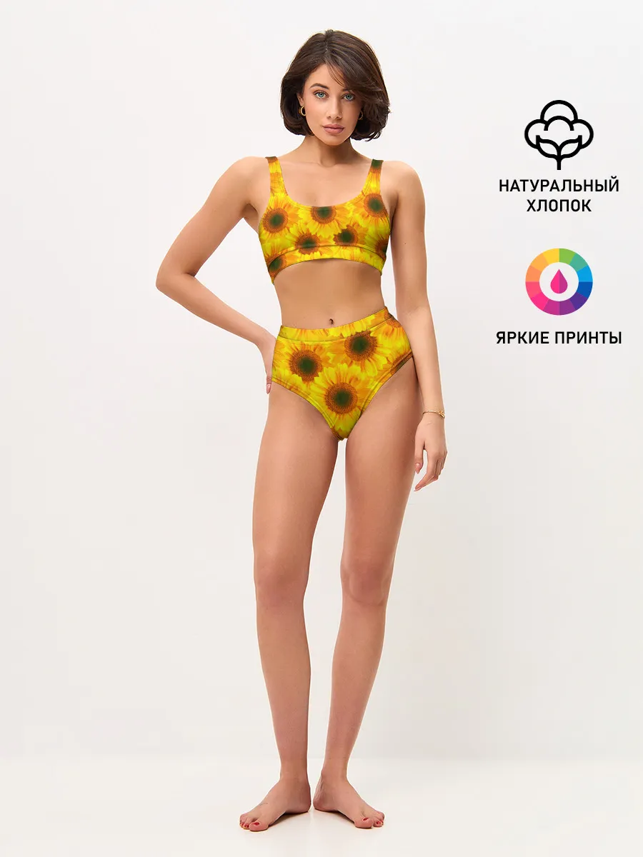 Женские топ и трусы / Принт подсолнухи желтый