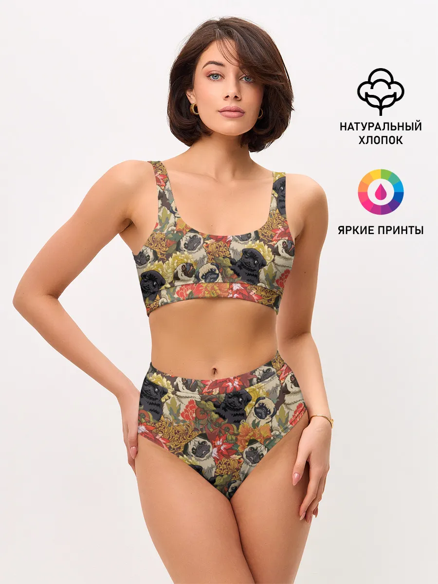 Женские топ и трусы / Мопсики | Цветочки