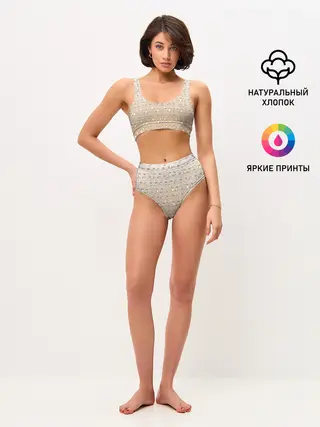 Женские топ и трусы / много котиков узор